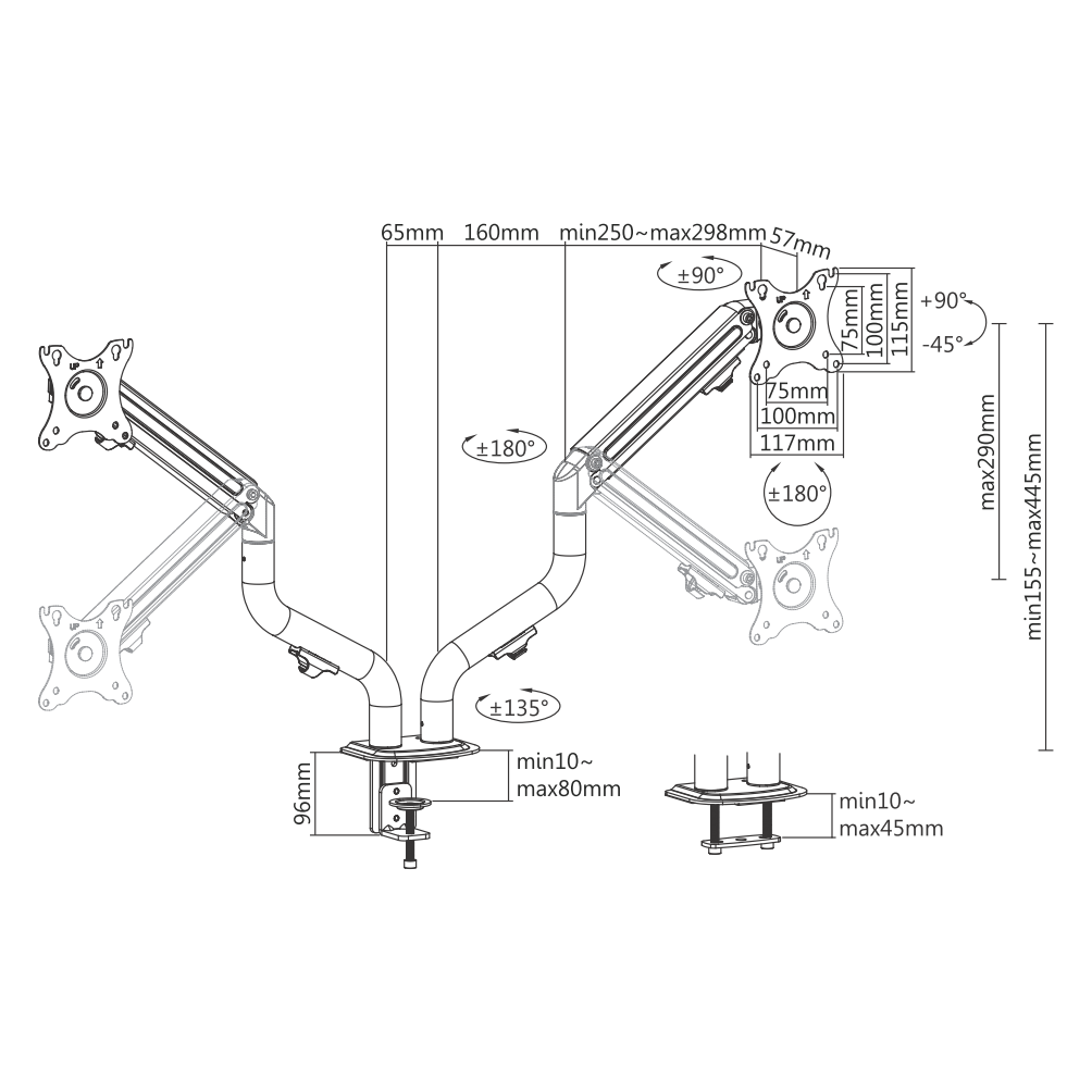 Suporte Articulado Mesa Para 2 Monitores De 17" A 32" FT-445MG2 - FIXATEK - 2