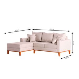 Sofá 3 Lugares Beny com Chaise Esquerdo Linho Bege - 4