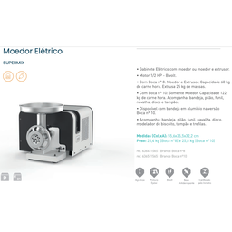 Moedor de carne extrusor supermix pro anodilar N8 ½CV Bivolt - 2