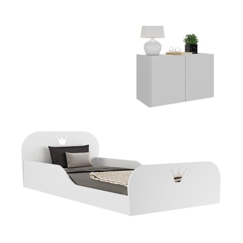 Cama Infantil Montessoriana com Colchão Incluso e Mesa de Cabeceira 2 Portas Multimóveis Mp4195