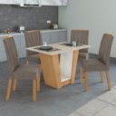 Ver imagem 1 de Conjunto Sala de Jantar 4 Lugares Retangular Tampo MDF Mesa e Cadeiras Apogeu Amêndoa Clean/Off White/Animale Bege