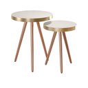 Ver imagem 1 de Kit 2 Mesa Lateral Lisa Mdf Off White | Aço Dourado - Sallar Home