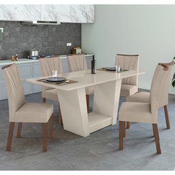 Conjunto Sala de Jantar Mesa 160x80cm Tampo MDF com 6 Cadeiras Apogeu Móveis Lopas - 1