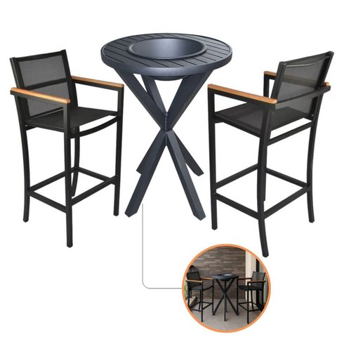 Kit 2 Banquetas Amélia Tela Sling Mesa Bistrô Alta Tampo Alumínio com Champanheira