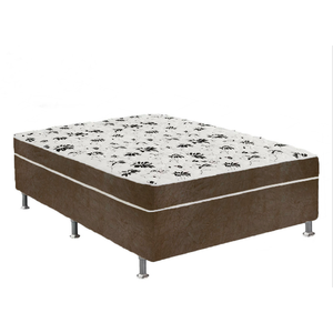 Cama Box Casal Suede Marrom + Colchão Casal Suede Marrom Espuma 138x188x55