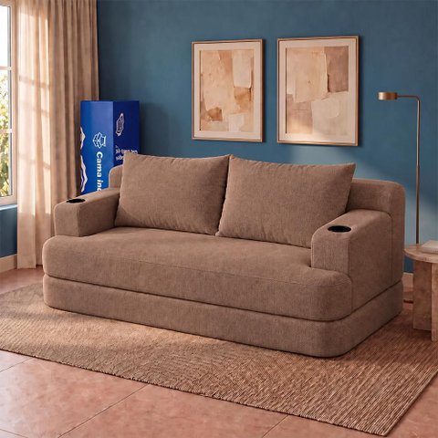 Sofá Cama Nami 1,50m Xpand Tech Tecido Bouclê Marrom Cama Inbox
