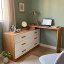 Ver imagem 1 de Mesa em L Home Office 6 Gavetas com Cômoda e Corrediças Telescópicas 276x73,5x43,5cm Freijó