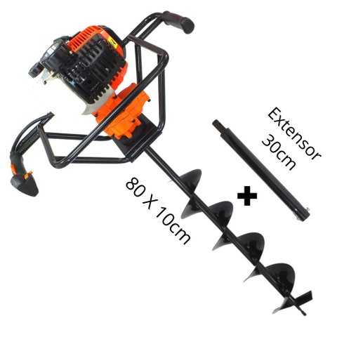 Perfurador de Solo á Gasolina Vulcan VPS520 Broca 80x10cm Com Extensor de 30cm Para Silvicultura