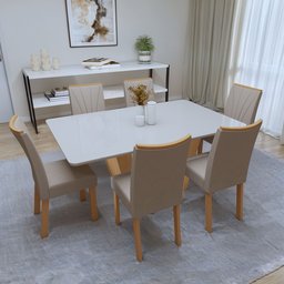 Conjunto Sala de Jantar Mesa 170x90cm Tampo MDF/Vidro com 6 Cadeiras Apogeu  - 2