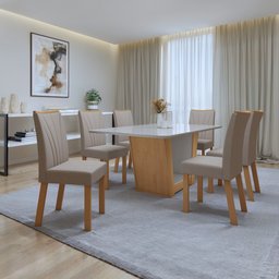 Conjunto Sala de Jantar Mesa 170x90cm Tampo MDF/Vidro com 6 Cadeiras Apogeu  - 3