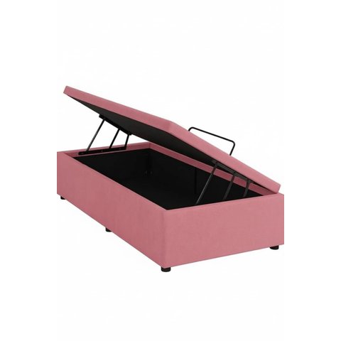 Box Baú Solteiro Blindado na Chapa de Madeira - Suede Rosa Hibisco
