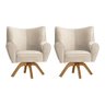Kit 2 Poltronas Decorativa Nice Prime Veludo Bege Base Giratória em Madeira Maciça - Cor: Bege - 1