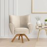 Kit 2 Poltronas Decorativa Nice Prime Veludo Bege Base Giratória em Madeira Maciça - Cor: Bege - 5