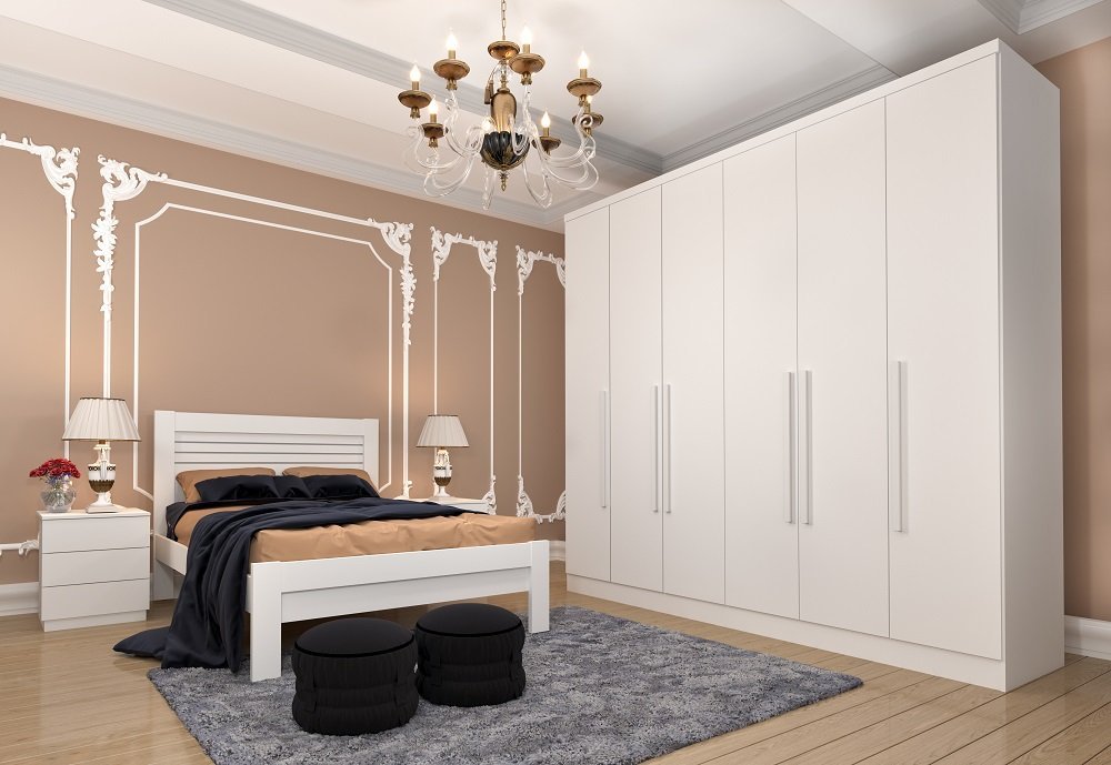 Guarda Roupa Casal Veneza 6 Portas 4 Gavetas Tcil Neve