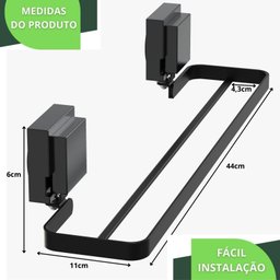 Porta Toalha Suporte Toalheiro com Ventosa Duplo Preto F.max - 7