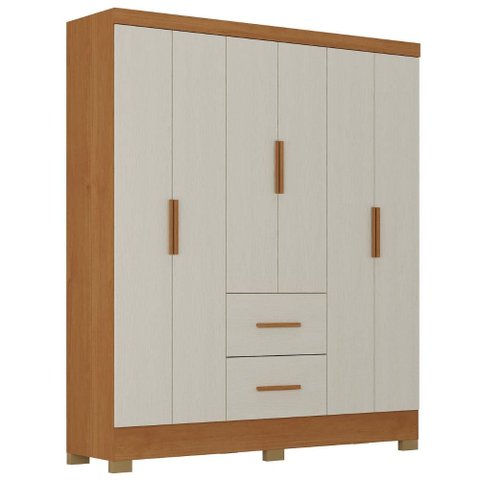 Guarda Roupa Casal 6 Portas 2 Gavetas Primor 181 cm Cinamomo Areia Zanz