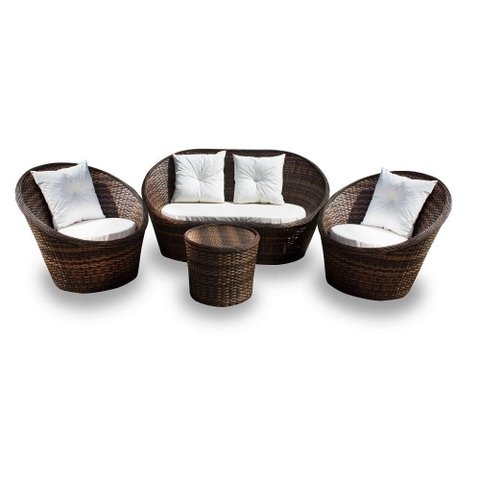 Conjunto de Sofá Fibra Sintética Bola - 1 Sofá 2 L + 2 Poltronas + 1 Mesa Centro - Tecido Duna Cru