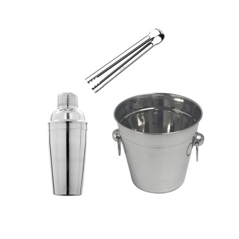 Kit Barman Balde 1,4 Litros + Coqueteleira 750 Ml + Pegador de Gelo