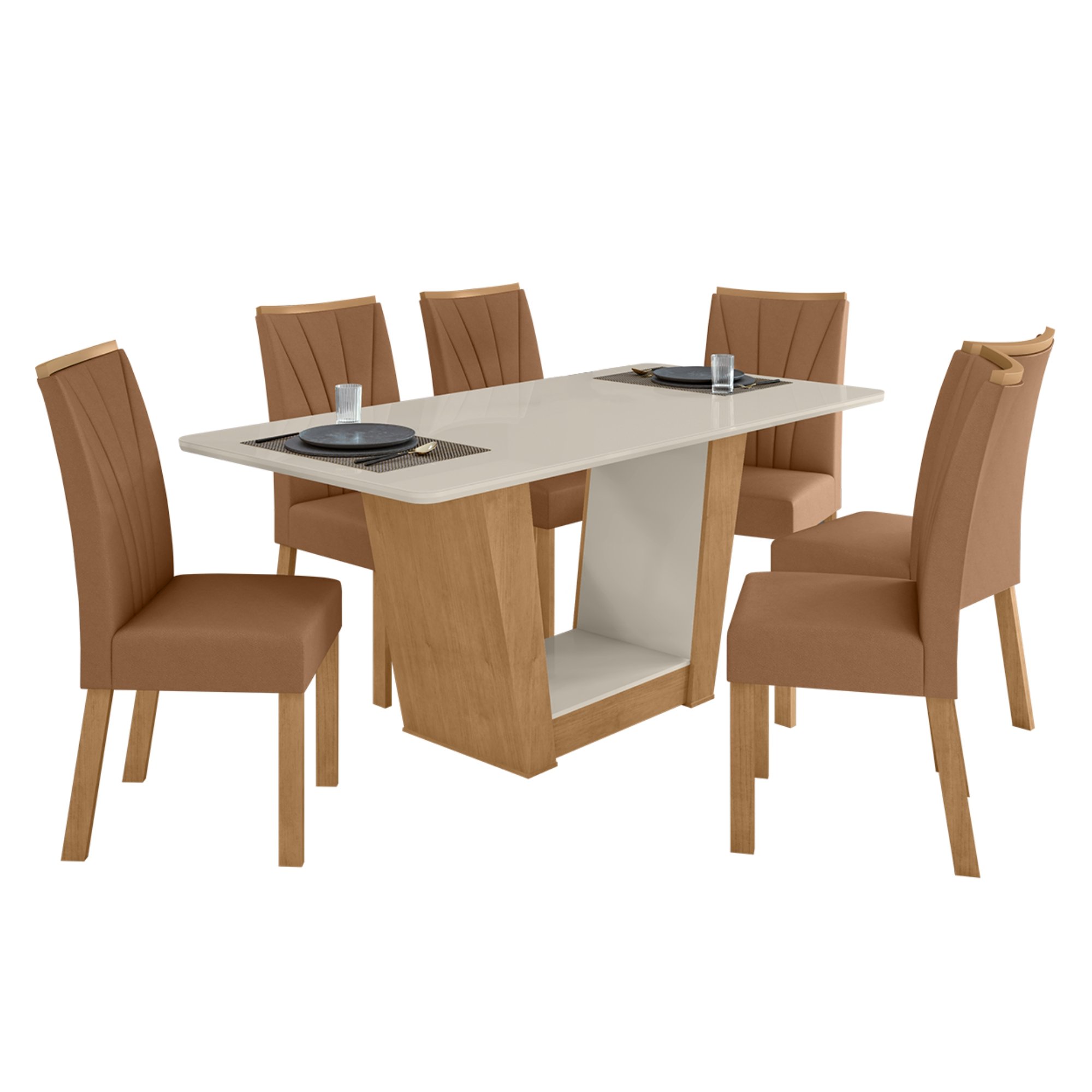 Conjunto Sala de Jantar Mesa 170x90cm Tampo MDF/Vidro com 6 Cadeiras Apogeu  - 12