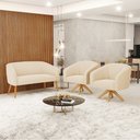Ver imagem 2 de Kit 01 Namoradeira 02 Lugares e 02 Poltronas Giratória Stella Suede Bege Base Madeira MA30 - D'