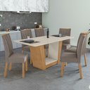 Ver imagem 1 de Conjunto Sala de Jantar 6 Lugares Retangular Tampo Vidro/MDF Mesa e Cadeiras Apogeu Amêndoa Clean/Off White/Animale Bege