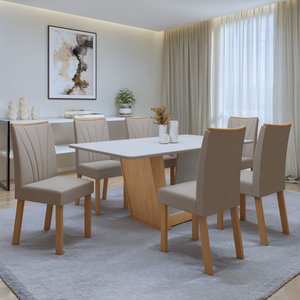 Conjunto Sala de Jantar 6 Lugares Retangular Tampo MDF Mesa e Cadeiras Apogeu