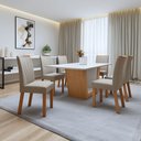 Ver imagem 1 de Conjunto Sala de Jantar 6 Lugares Retangular Tampo MDF Mesa e Cadeiras Apogeu Amêndoa Clean/Off White/Bege