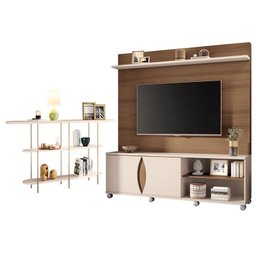 Estante Home Theater Luxor Castanho Off White e Aparador Infinity Off White- Hb Móveis - 1