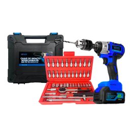 Furadeira de Impacto Parafusadeira 48v + Kit Chave Catraca 46 Peças Profissional Exbom - 8