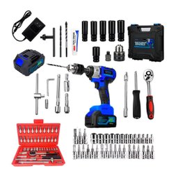 Furadeira de Impacto Parafusadeira 48v + Kit Chave Catraca 46 Peças Profissional Exbom - 4