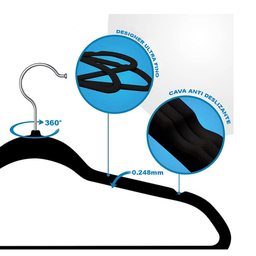 Kit 50 Cabides de Veludo Preto Slim Antideslizante Ultrafino para Roupa - 2