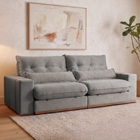 Sofá Retrátil Reclinável 230 cm Malta Linho Cinza Yescasa