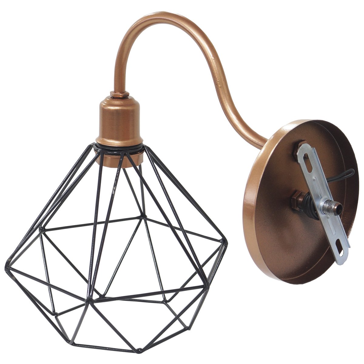 Luminária Arandela Parede Aramada Diamante Industrial Retro + Lâmpada Led Cobre Rose Gold/Preto - 5