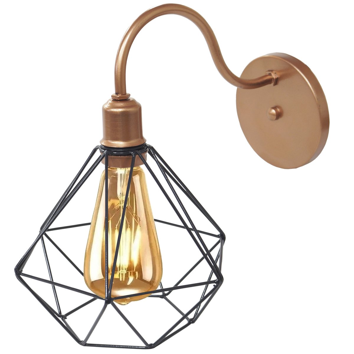 Luminária Arandela Parede Aramada Diamante Industrial Retro + Lâmpada Led Cobre Rose Gold/Preto - 3