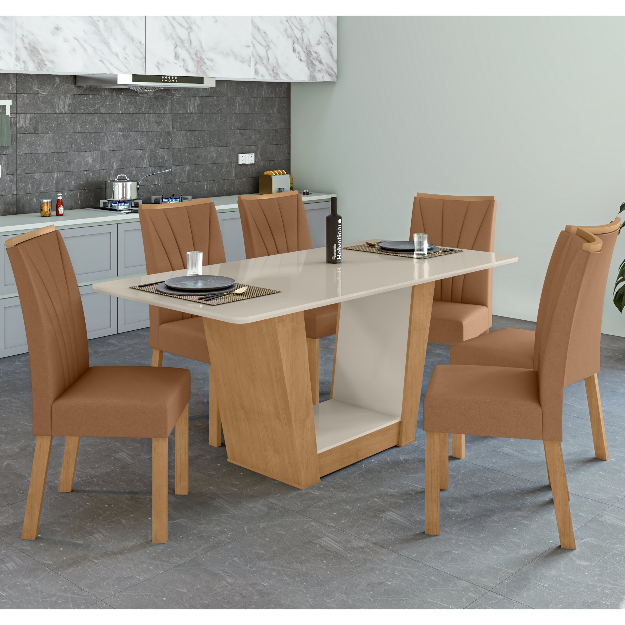 Conjunto Sala de Jantar Mesa 170x90cm Tampo MDF com 6 Cadeiras Apogeu  - 1