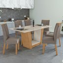 Ver imagem 1 de Conjunto Sala de Jantar 6 Lugares Retangular Tampo MDF Mesa e Cadeiras Apogeu Amêndoa Clean/Off White/Animale Bege