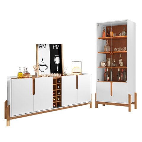 Sala de Jantar Lizz com Cristaleira e Buffet Aparador com Adega Branco/cedro - Casa D