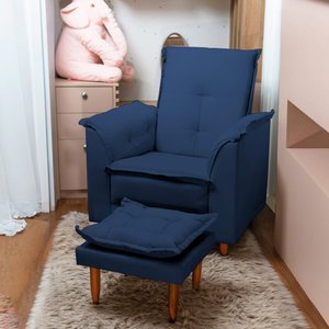 Poltrona Relaxante para Idosos Luna com Puff Suede Azul Marinho Liso Tana Decor Newbelle Decor