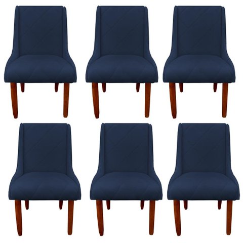 Kit 08 Cadeiras Para Sala de Jantar Lizz Pés Palito Veludo Azul Marinho D'Classe Decor