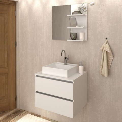 Conjunto Para Banheiro Armarios Com Cuba E Espelho BN8 Branco Tecno Mobili