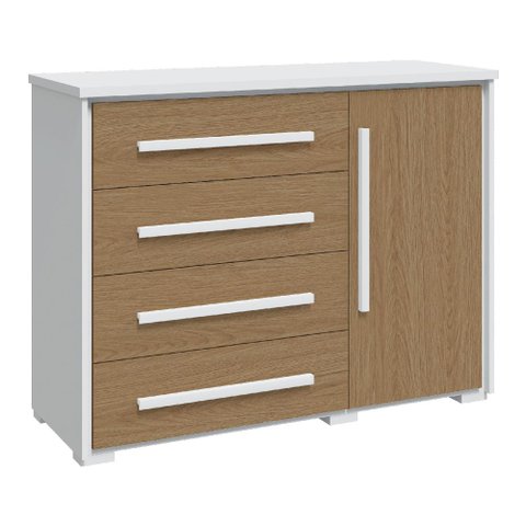 Cômoda Grande com Sapateira e 4 Gavetas Angra Rimo - Branco/carvalho
