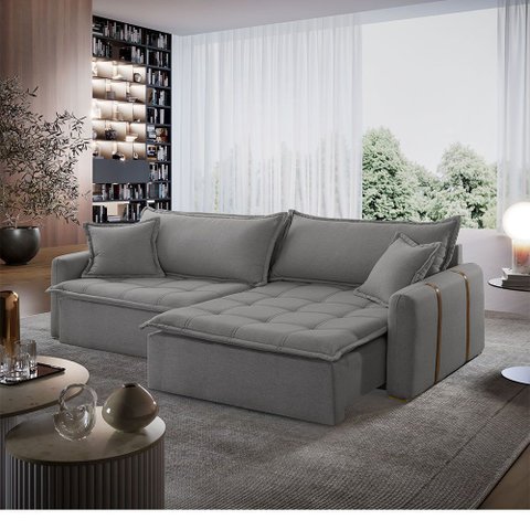 Sofá Cama Linho em Madeira Eucalipto 280cm Braço 20cm Arizona Meu Sofá Online