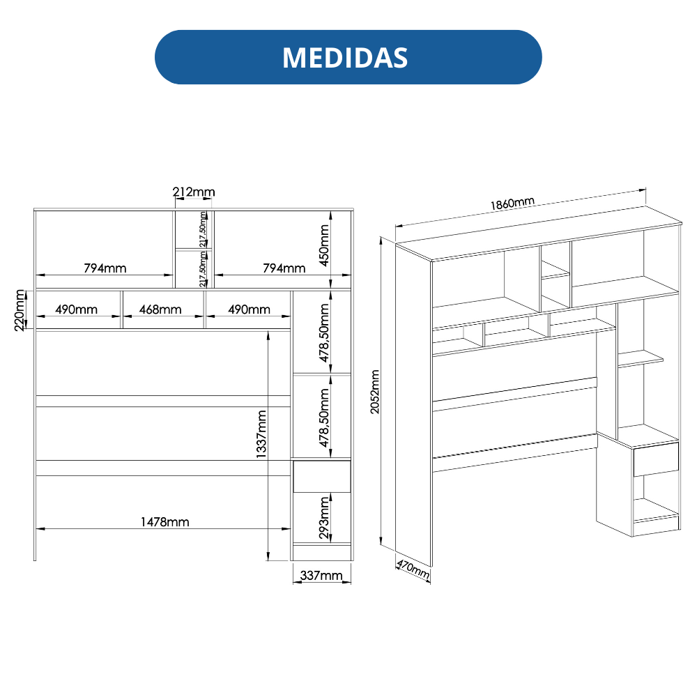 Guarda Roupa 3 Portas 2 Gavetas Wood  - 7