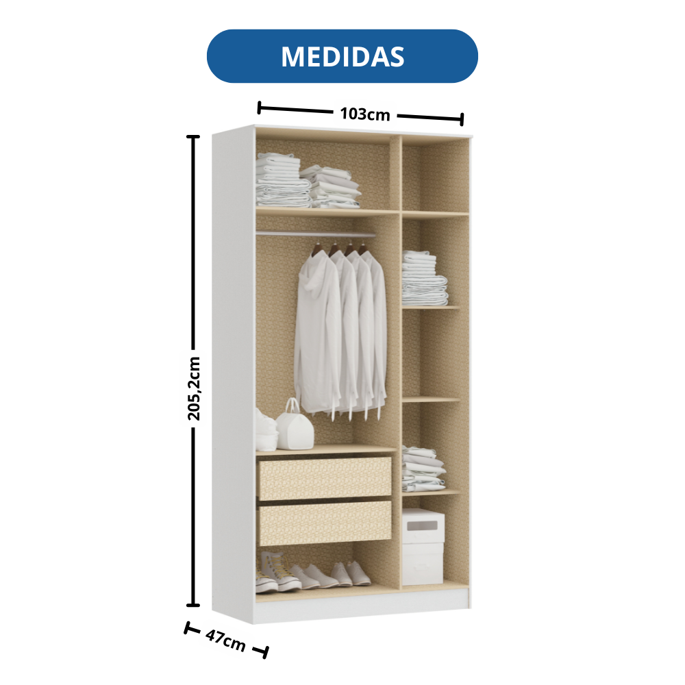 Guarda Roupa 3 Portas 2 Gavetas Wood  - 5