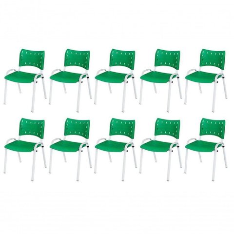 Cadeira Iso Base Branco , Escritório Verde Kit 10 Un