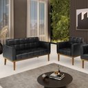 Ver imagem 1 de Conjunto Poltrona e Namoradeira Decorativas Karen Pés Fixo em Madeira Castanho Pu Preto Brilho G19 -