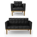 Ver imagem 2 de Conjunto Poltrona e Namoradeira Decorativas Karen Pés Fixo em Madeira Castanho Pu Preto Brilho G19 -