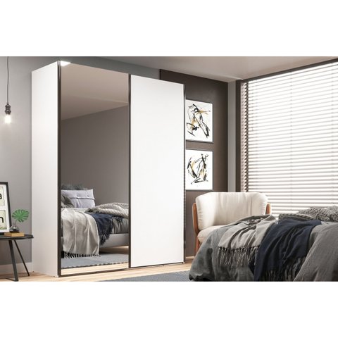 Guarda Roupa Solteiro com Espelho 2 Portas 3 Gavetas Veneto