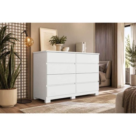Cômoda Solteiro Roma c/8 Gavetas e 6 Pés Branco S. Andirá
