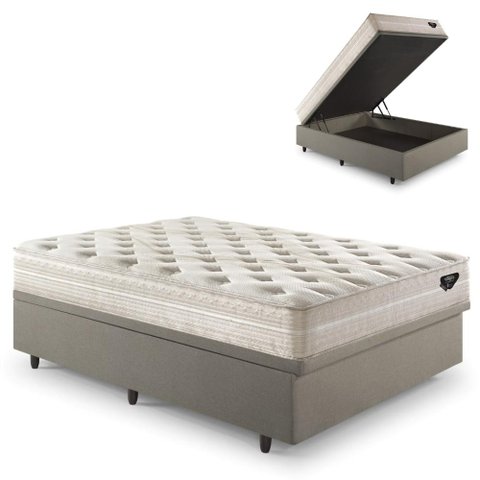 Base Box Baú Casal 138x188 Linho com Colchão Audaz Molas Ensacadas